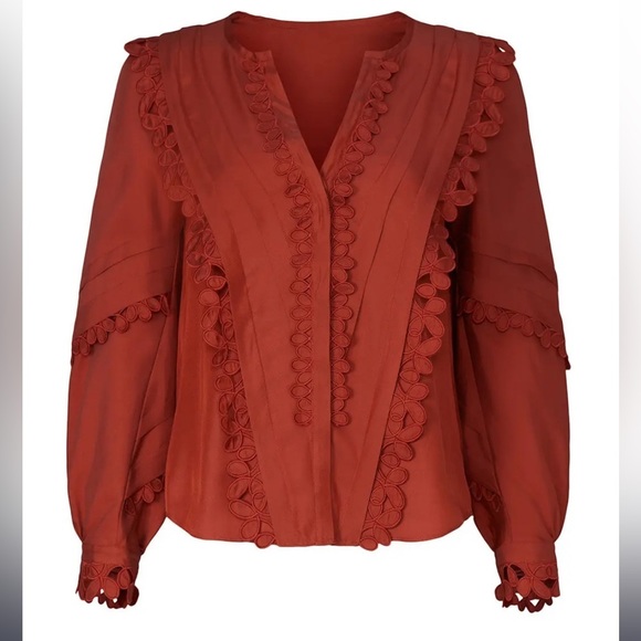 Rebecca Taylor Brick Red Silk Embroidered Top - Picture 4 of 16